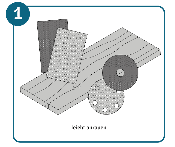 Holz zur Pflege anrauen mit Schleifpaper