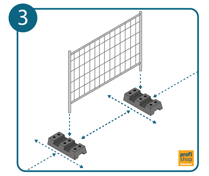 Bauzaun aufstellen Schritt 3: Aufstellen der Bauzaunfüße