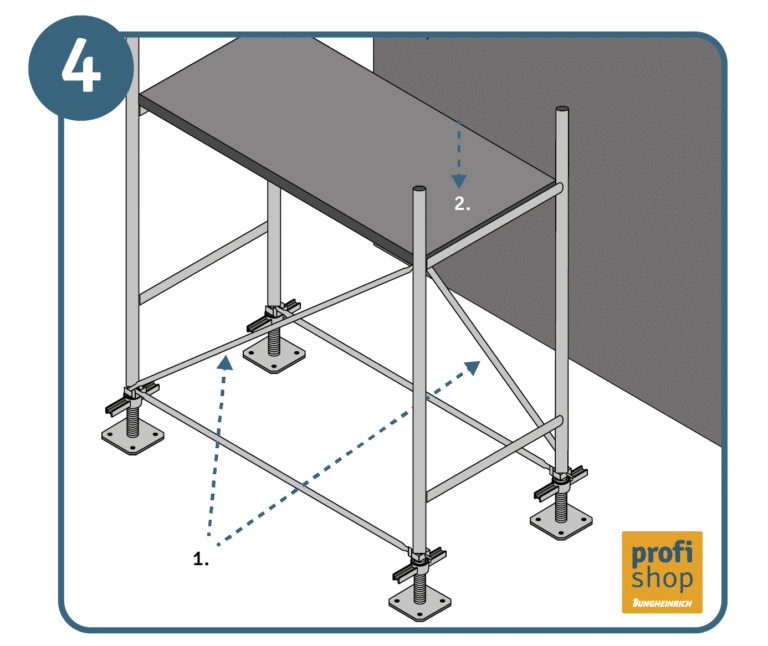 Gerüst aufbauen Schritt 4: Diagonale Einhängeböden einlegen